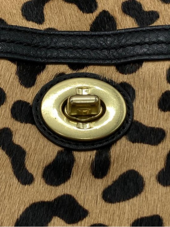 Coach Leopard Calf Hair Leather Turnlock One Shoulder Tote Bag